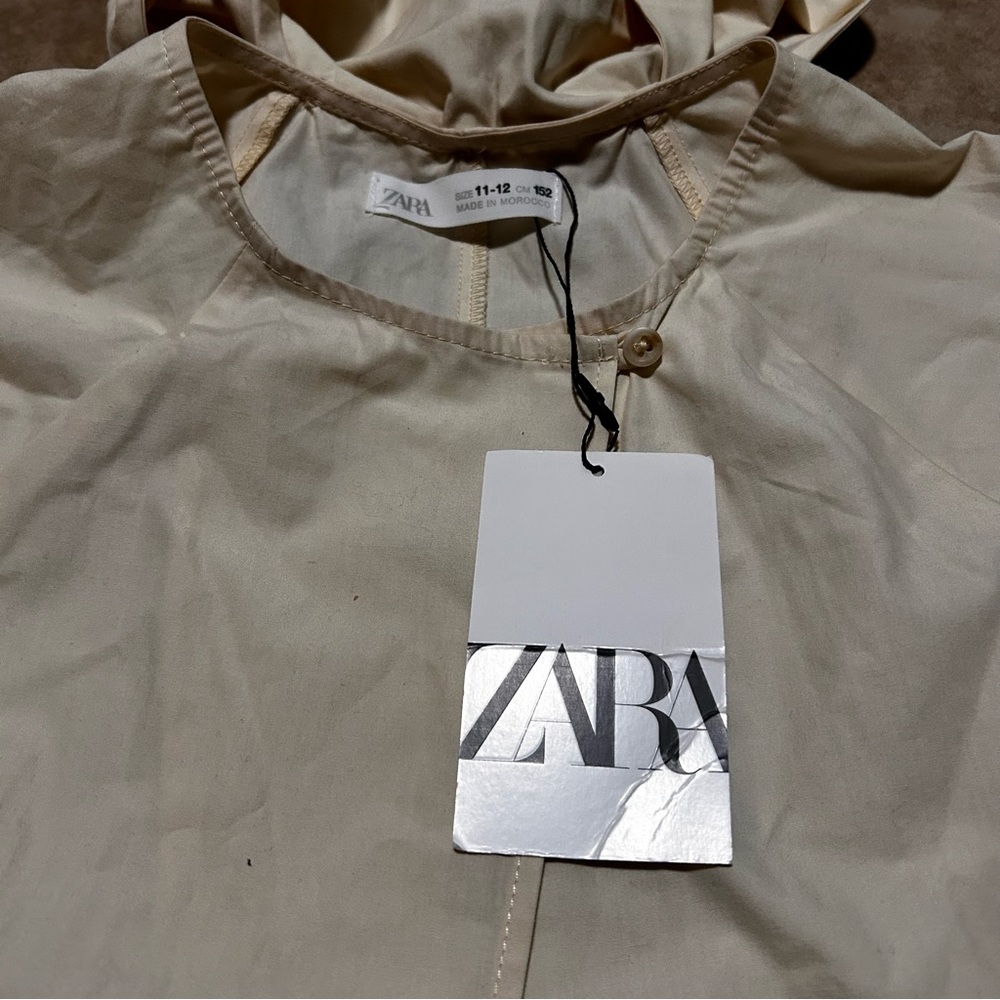 NWT Zara handkerchief long sleeve girl cream trench blouse. Sz: 11/12